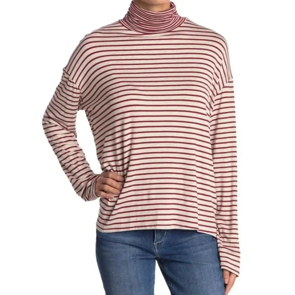 Project Social  T PST Mixed Stripe Turtleneck Top Size M